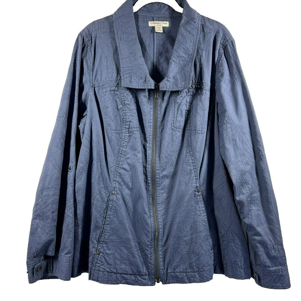 Coldwater Creek Women's Shaped Jacket 18 1X Denim Blue Embroidered Long‎ Sleeve